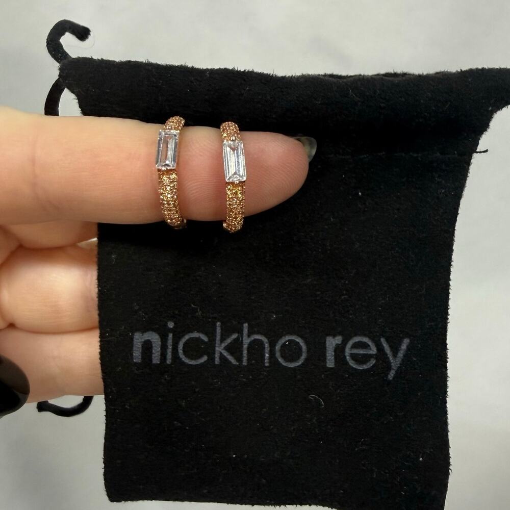 Nickho Rey Rose Gold Small Hoop Earrings Mini Tire Hoop .925 Sterling Silver